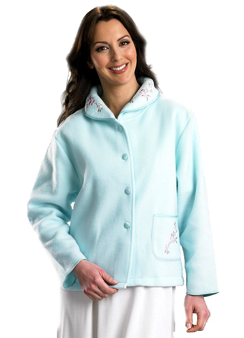 Slenderella Embroidered Button Up Bed Jacket